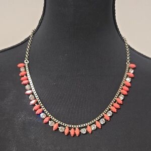 VTG J. Crew Coral And Rhinestone Necklace